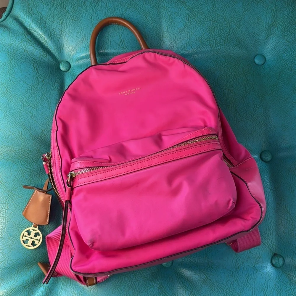 Tory Burch hot pink Barbie pink nylon backpack purse